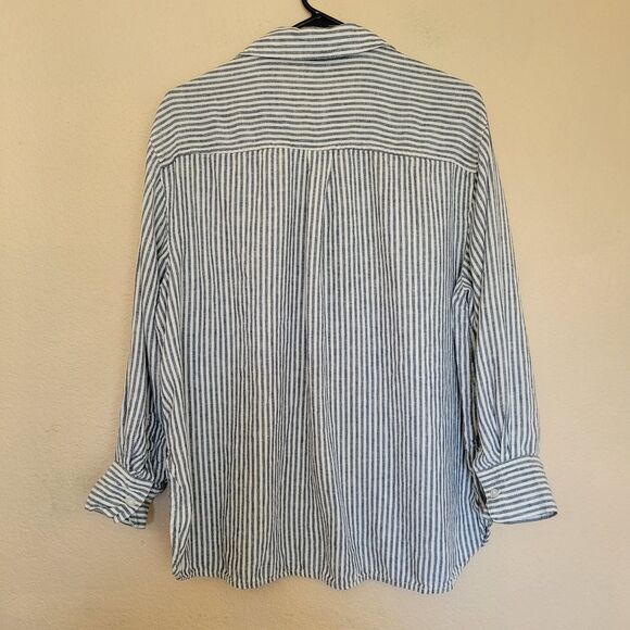 Old Navy Womens White Boyfriend Button Up Shirt Size Large Long Sleeve Pocket - Picture 6 of 6